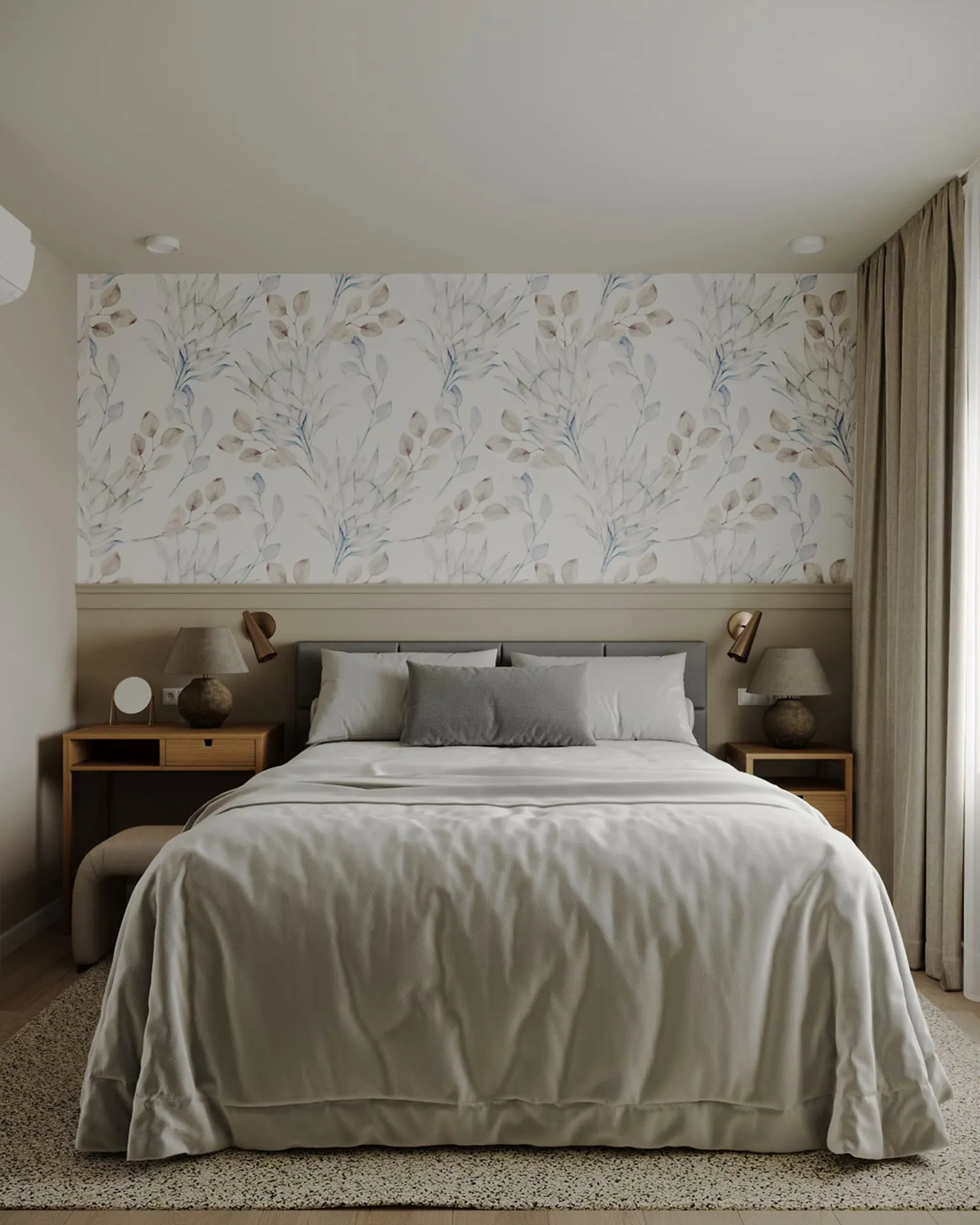 Дизайн інтер’єру спальні з акцентною стінкою, виділеною шпалерами